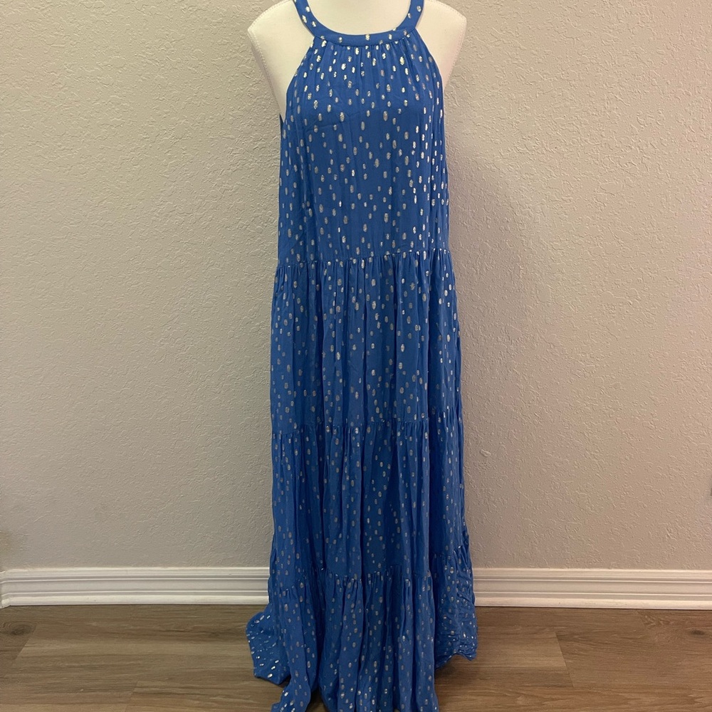 Lilly Pulitzer Blue Maxi Dress with Gold Accents